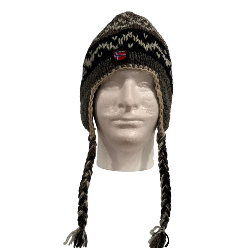 Windfjord Handmade Nordic Scandinavian Lambswool Earflap Braided Beanie Adult OS